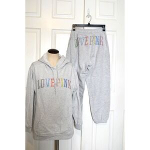 Victoria's Secret PINK Brand Matching Gray Hoodie Sweat Shirt & Pants Womens S